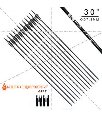 30 inch Target Hunting Arrows Carbon Arrow Black Feather with Replaceable Arrowhead Spine 500 for Recurve and Coumpond Bows