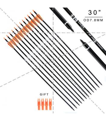 30 inch Target Hunting Arrows Carbon Arrow Orange Feather with Replaceable Arrowhead Spine 500 for Recurve and Coumpond Bows