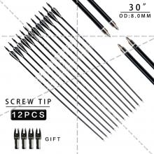 30 inch Target Hunting Arrows Fiberglass Arrow Black Feather with Replaceable Arrowhead Spine 500 for Recurve/Coumpond Bows